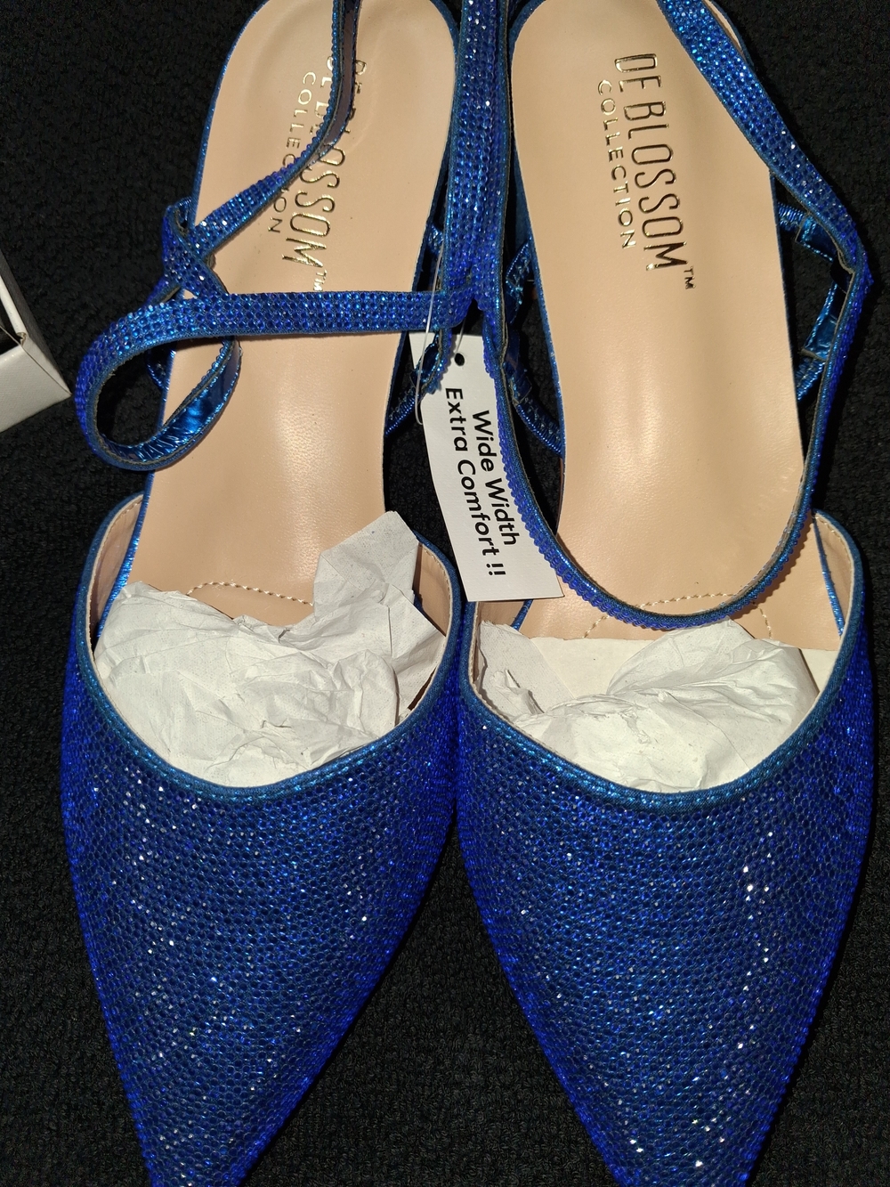 De Blossom Collection Women's Sparkling Royal Blue Pointed Slingback Heels